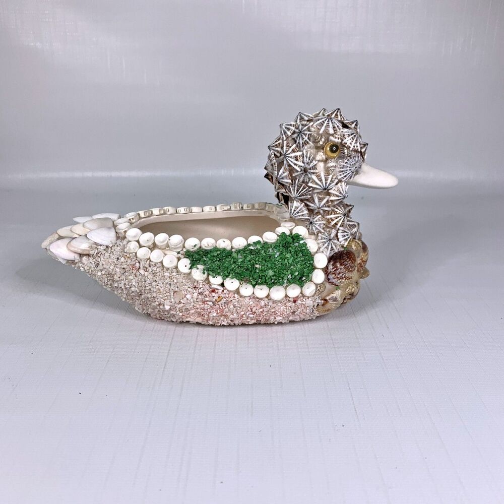 Vintage Seashell Planter Figurine Collectible Decorative Duck Rustic Lodge Cabin